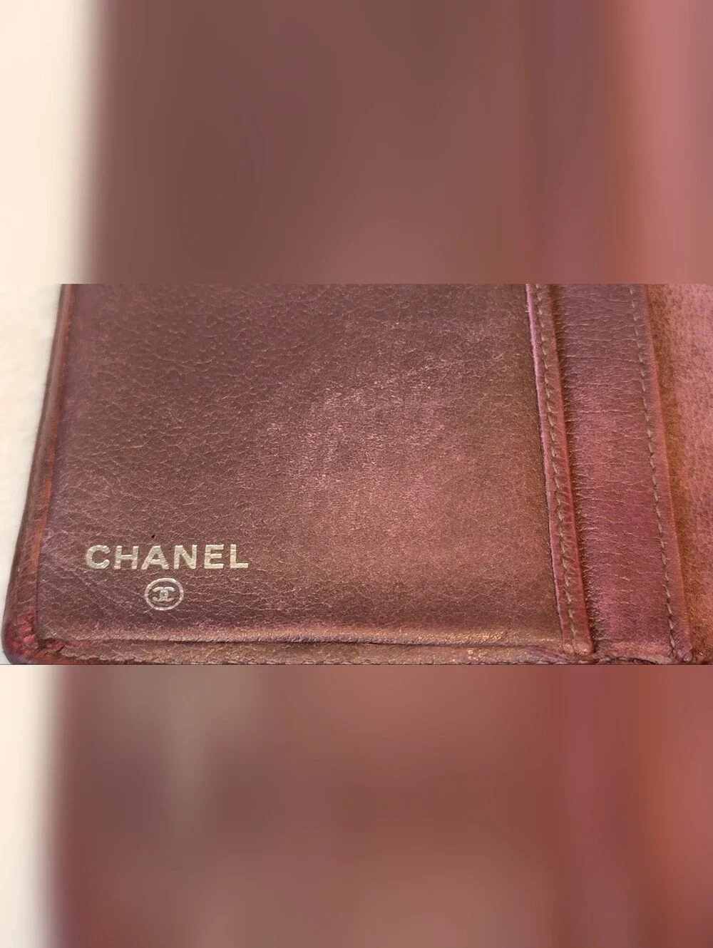 CHANEL Camellia Long Bifold Wallet CC Logo Brown/Plum Purse Authentic